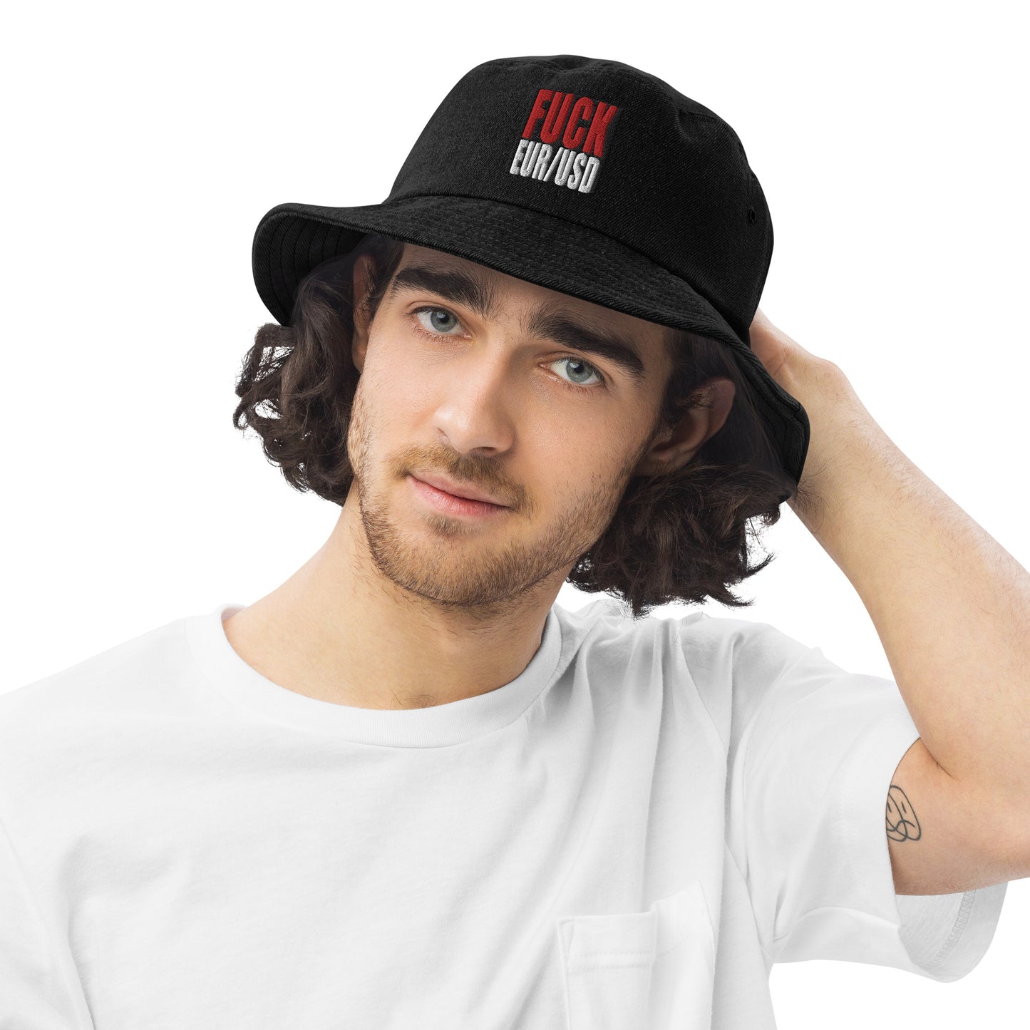 FUCK EURUSD Denim bucket hat