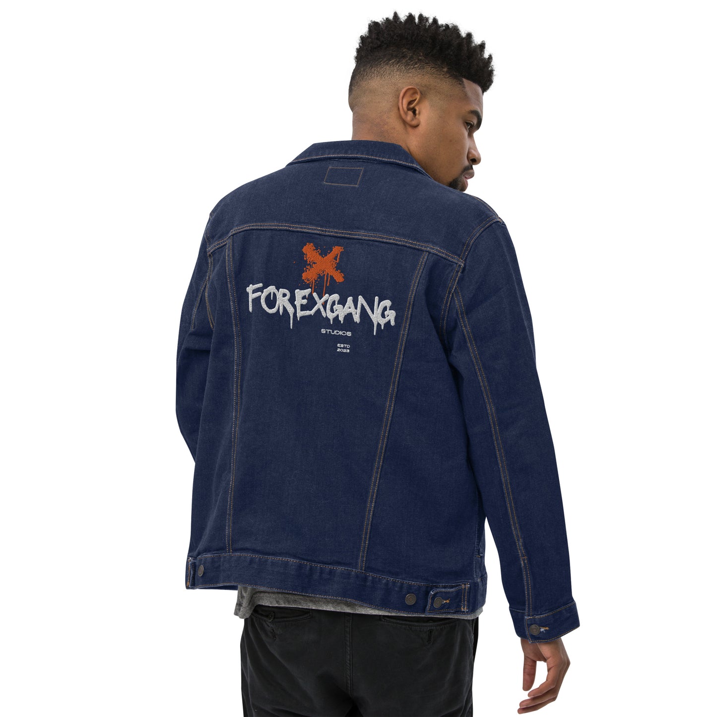 FOREXGANG X Graffiti Cross denim jacket Blue Navy